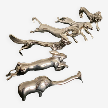 6 porte-couteaux forme animaux divers en métal argenté