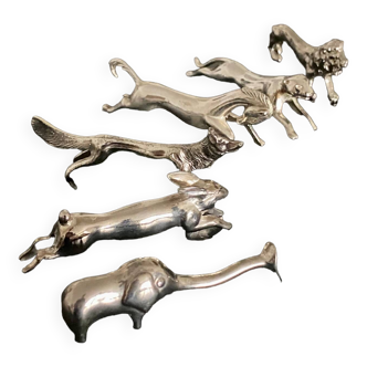 6 porte-couteaux forme animaux divers en métal argenté