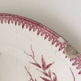 Assiette FF Pexonne Terre de Fer décor rose oiseaux XIX
