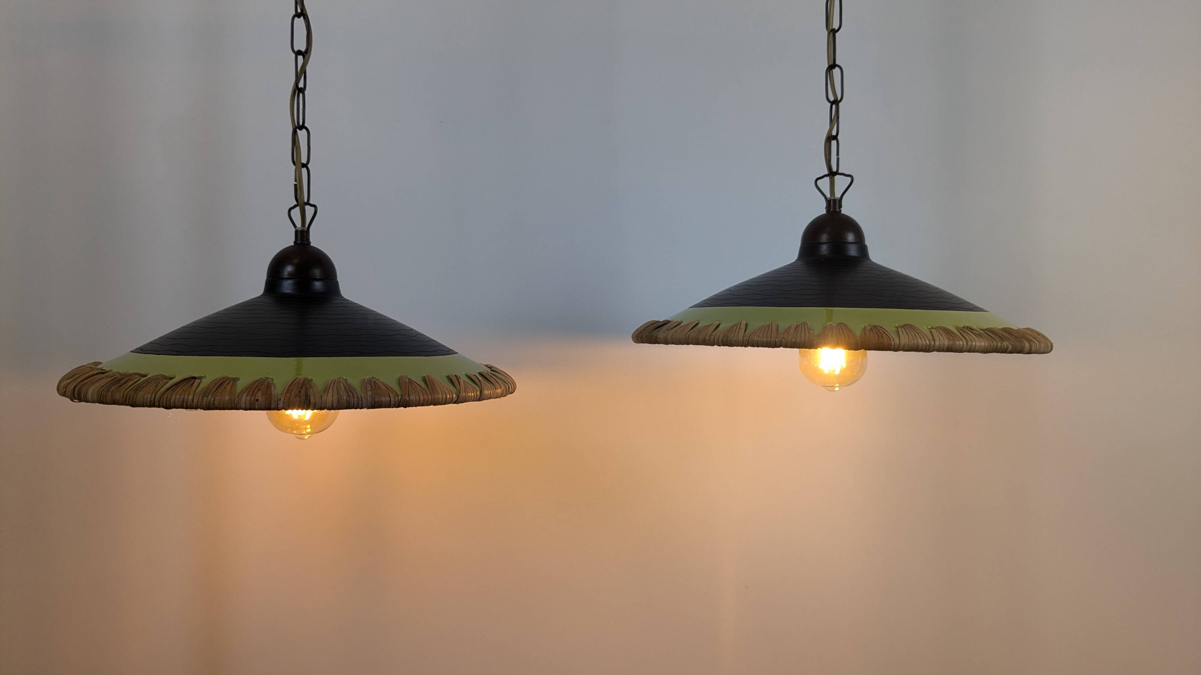 80's Concept Glass Italian Pendant Lights, Vintage Design Pair