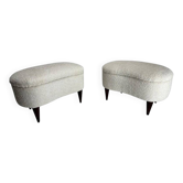 Mid-Century Modern Italian Stools in Wood and Bouclé Fabric, 1950s, Set of 2