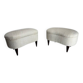 Mid-Century Modern Italian Stools in Wood and Bouclé Fabric, 1950s, Set of 2