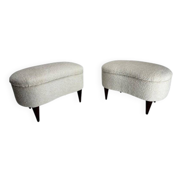 Mid-Century Modern Italian Stools in Wood and Bouclé Fabric, 1950s, Set of 2