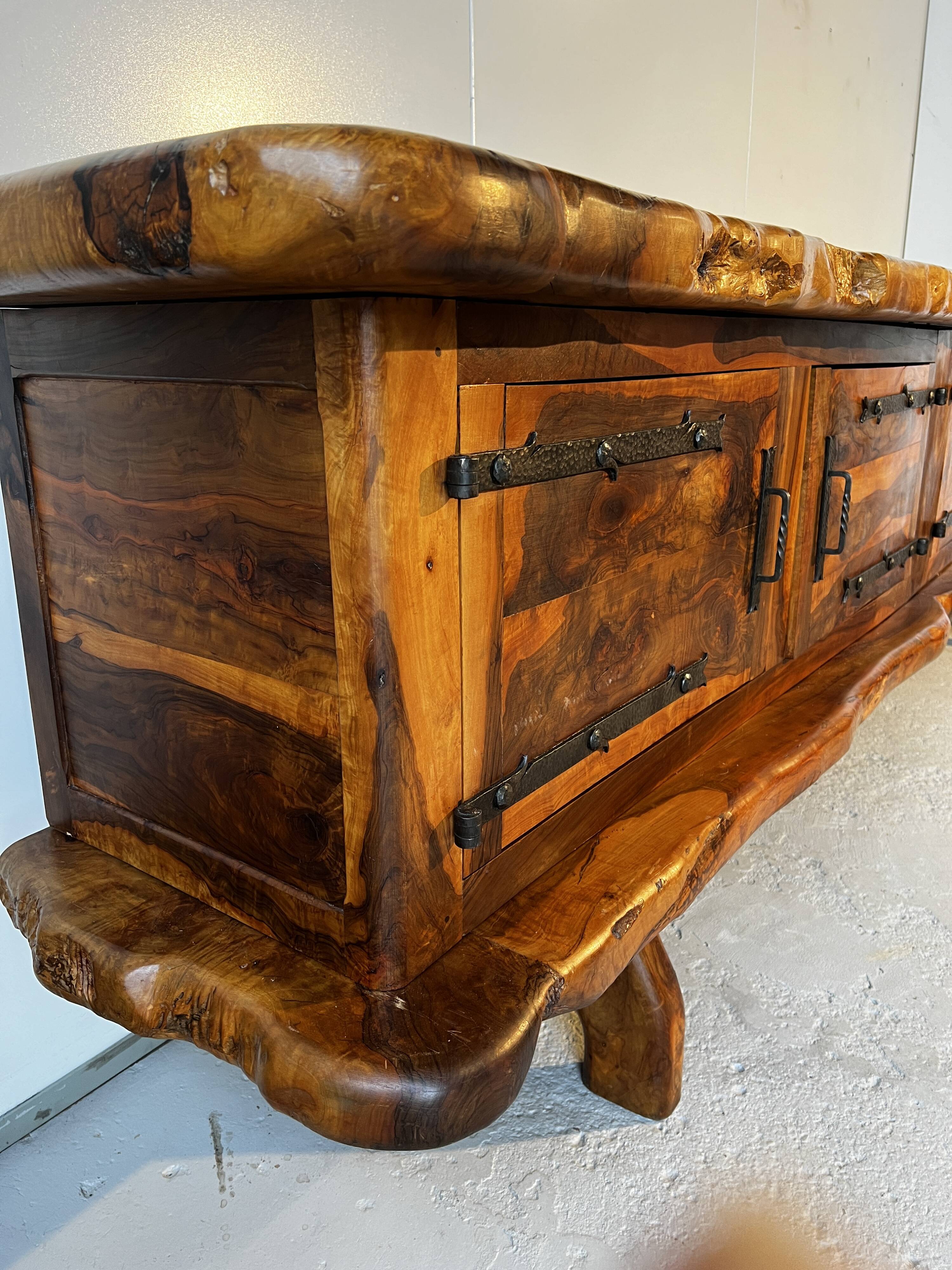 Solid olive wood sideboard from Maison Skela, 1960s