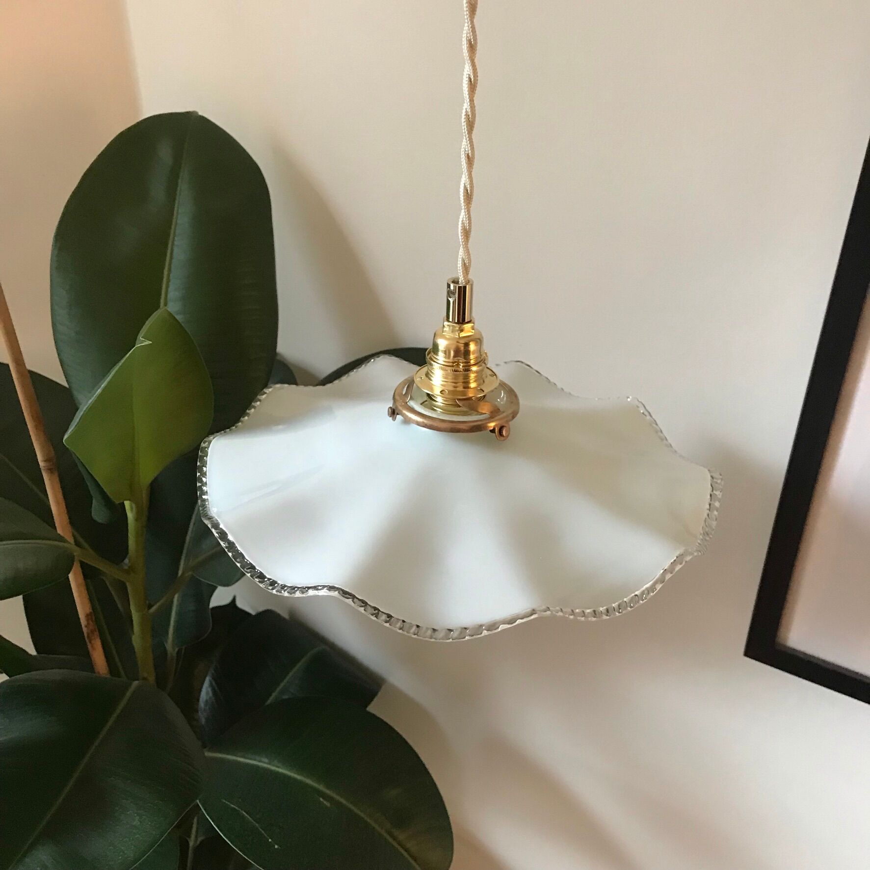 Vintage blue/light green serrated opaline pendant lamp