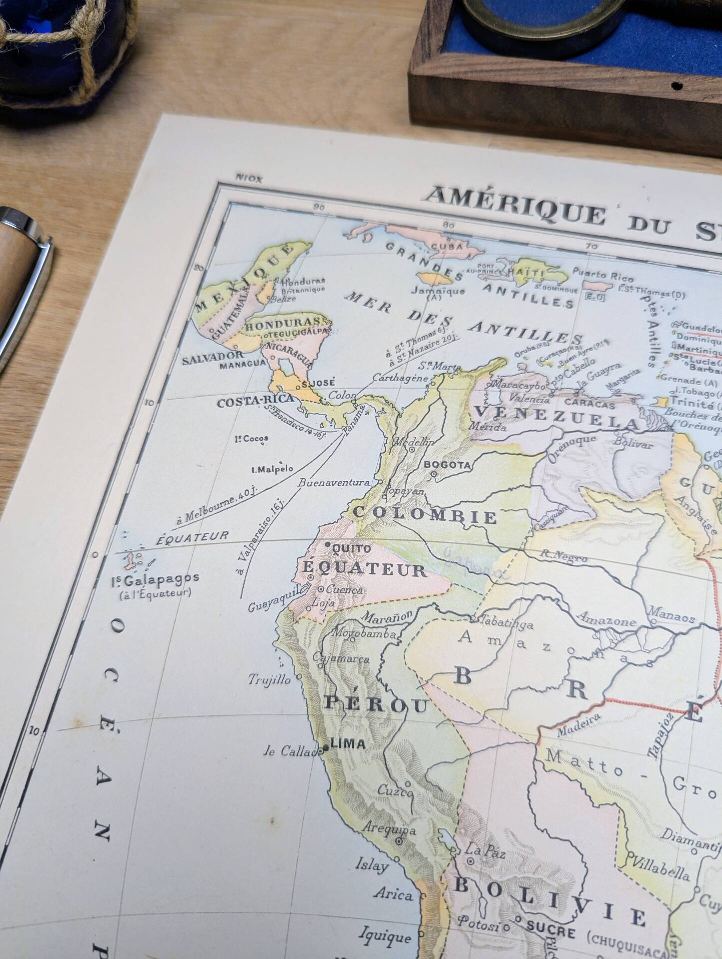 Imprimée en 1900, carte de l'Amérique du sud