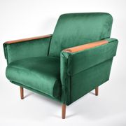 Vintage velvet armchair, 1960s, restored, green bottle