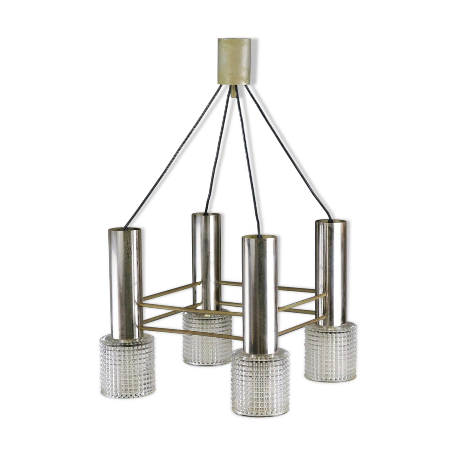 1960s chrome and glass chandelier