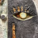 Sculpture murale cubiste en terre cuite émaillée. Allemagne, années 60