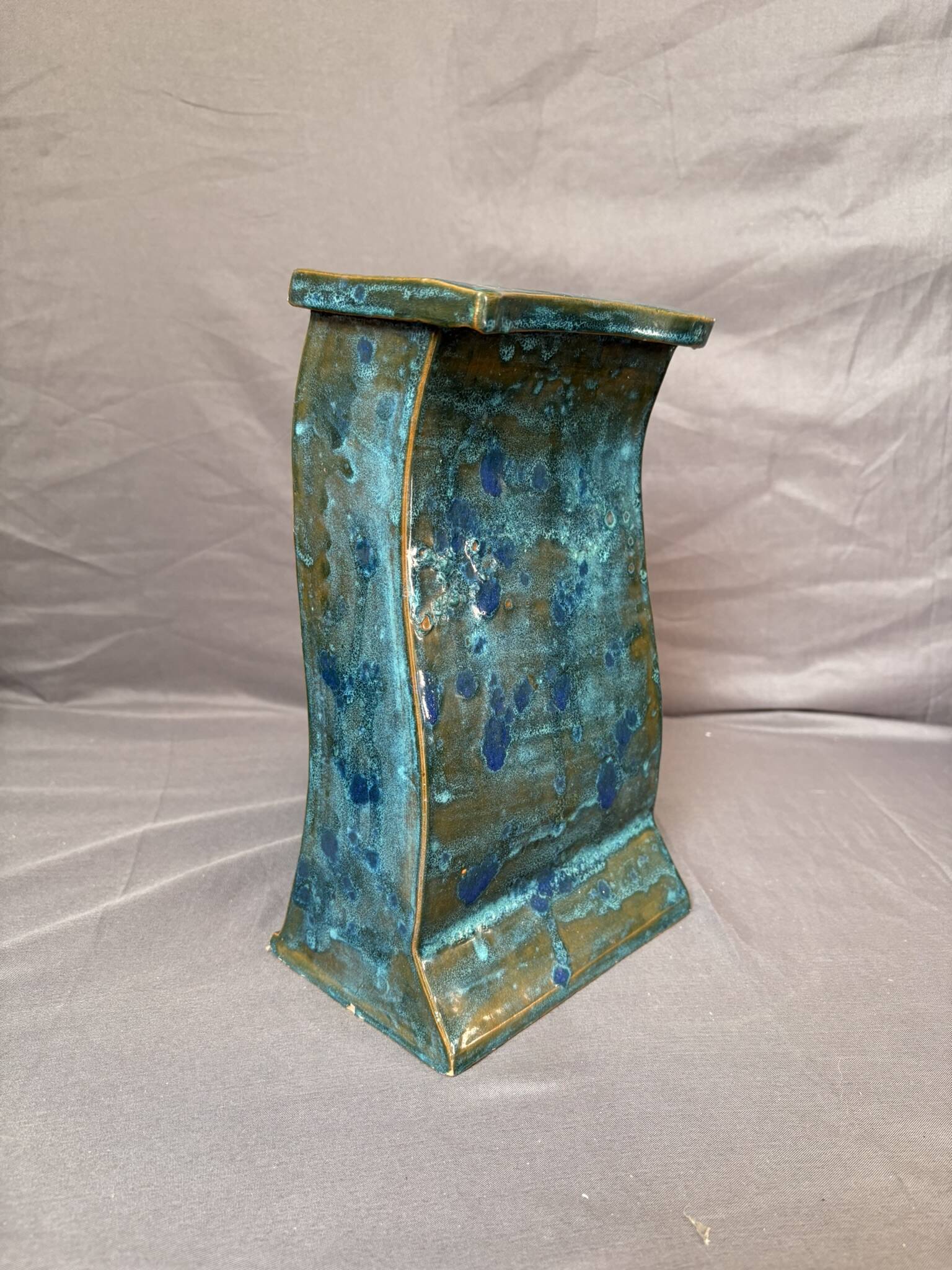 Vintage Modern Brutalist Blue Green Ceramic Vase Germany