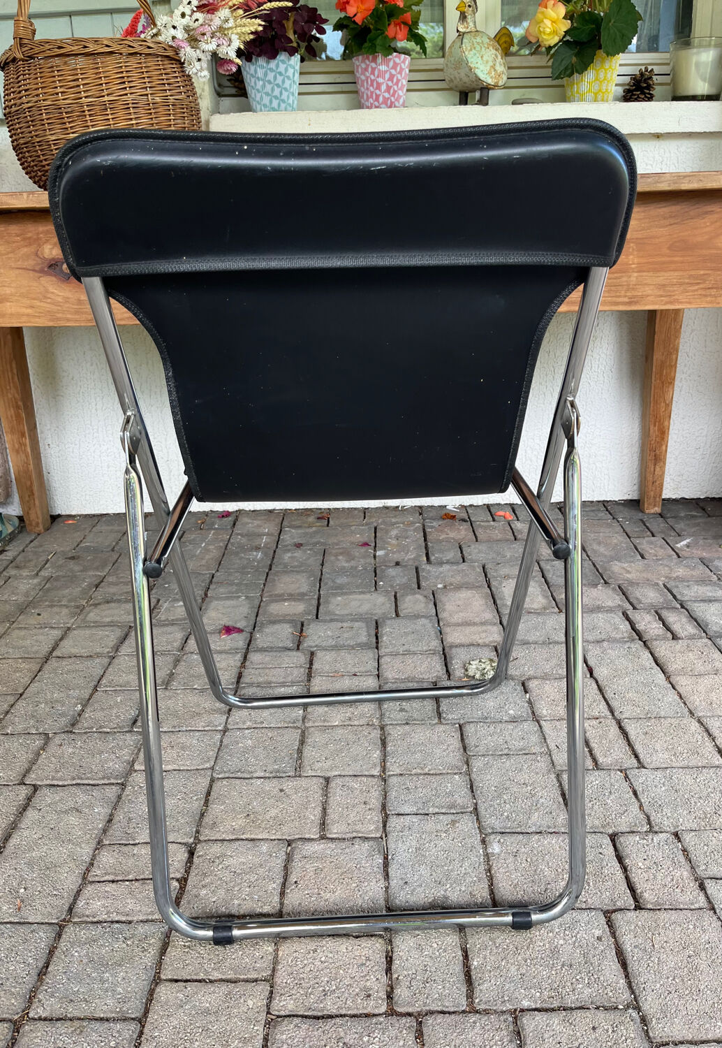 Leather and metal folding chair