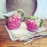 Raspberry barbotine pitcher and teapot