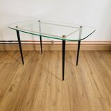 Coffee table from the 50s/60s, glass, brass, black metal.