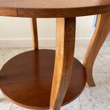 Vintage round oak coffee table with 2 trays