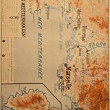 Old school geography map 1960 Atlantic Mediterranean coast