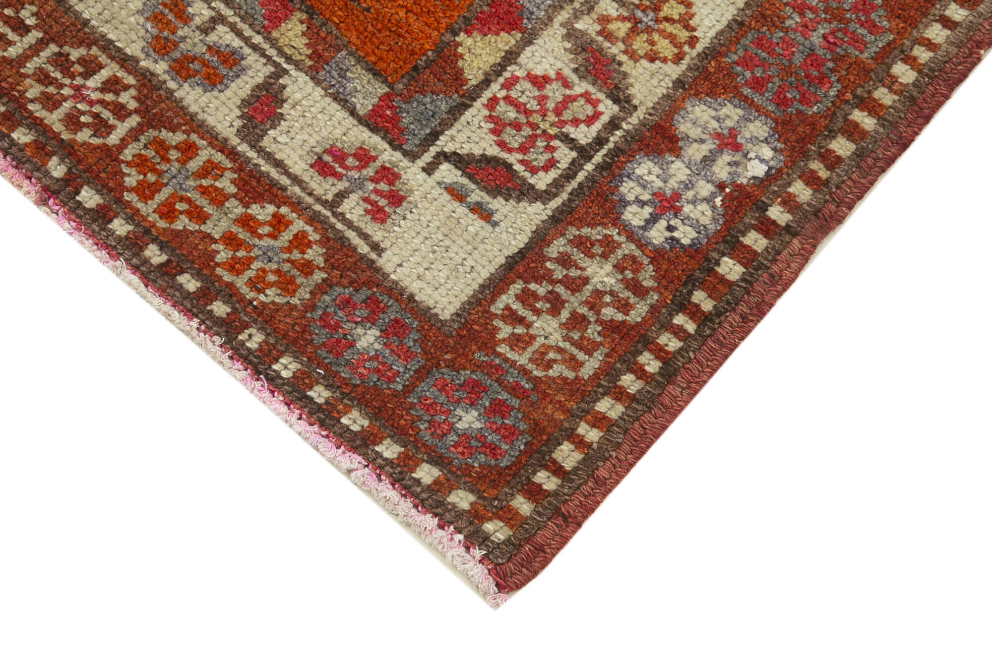 Handwoven rustic anatolian red runner carpet 93 cm x 374 cm
