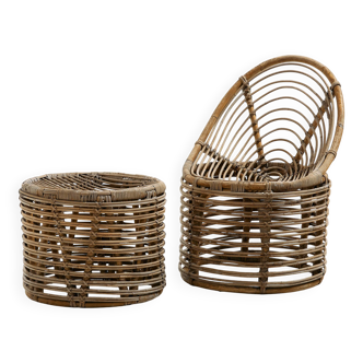 Rattan and bamboo set, set of 2