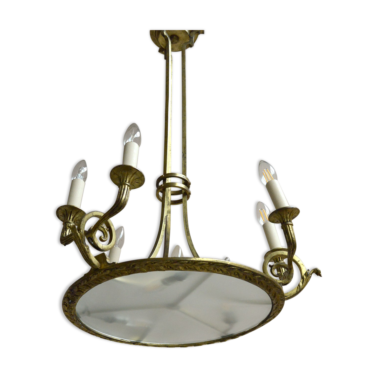 Antique gilded bronze empire chandelier original professionally rewired light