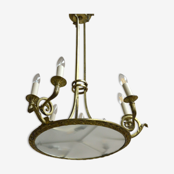 Antique gilded bronze empire chandelier original professionally rewired light