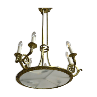 Lustre empire en bronze doré antique original lumière rebranchée professionnellement