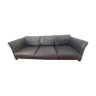 Retro danish dark grey leather 3 seater sofa vintage
