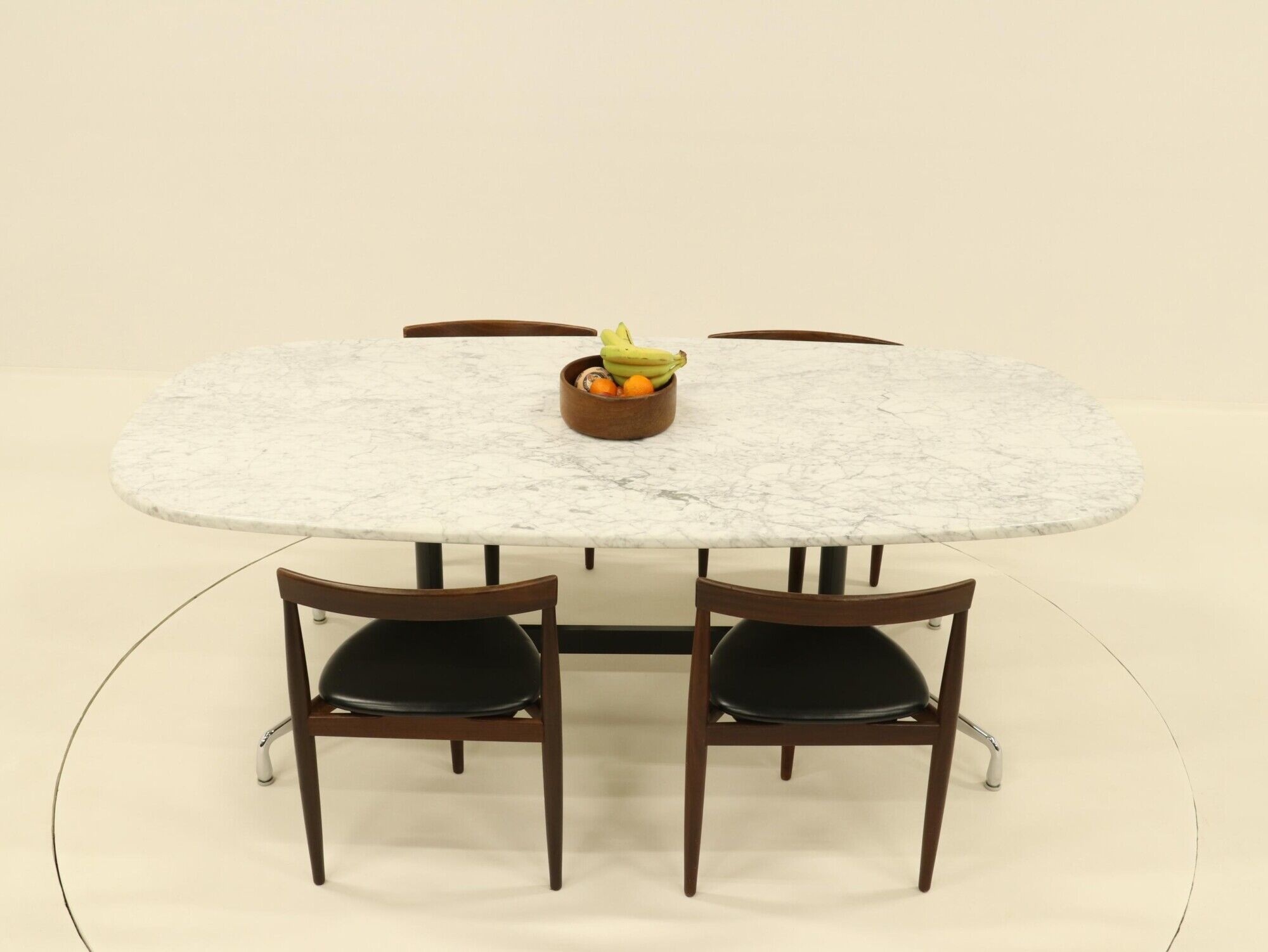 Eames Segmented Oval Dining Table in White Marble & Stainless Steel