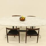 Eames Segmented Oval Dining Table in White Marble & Stainless Steel