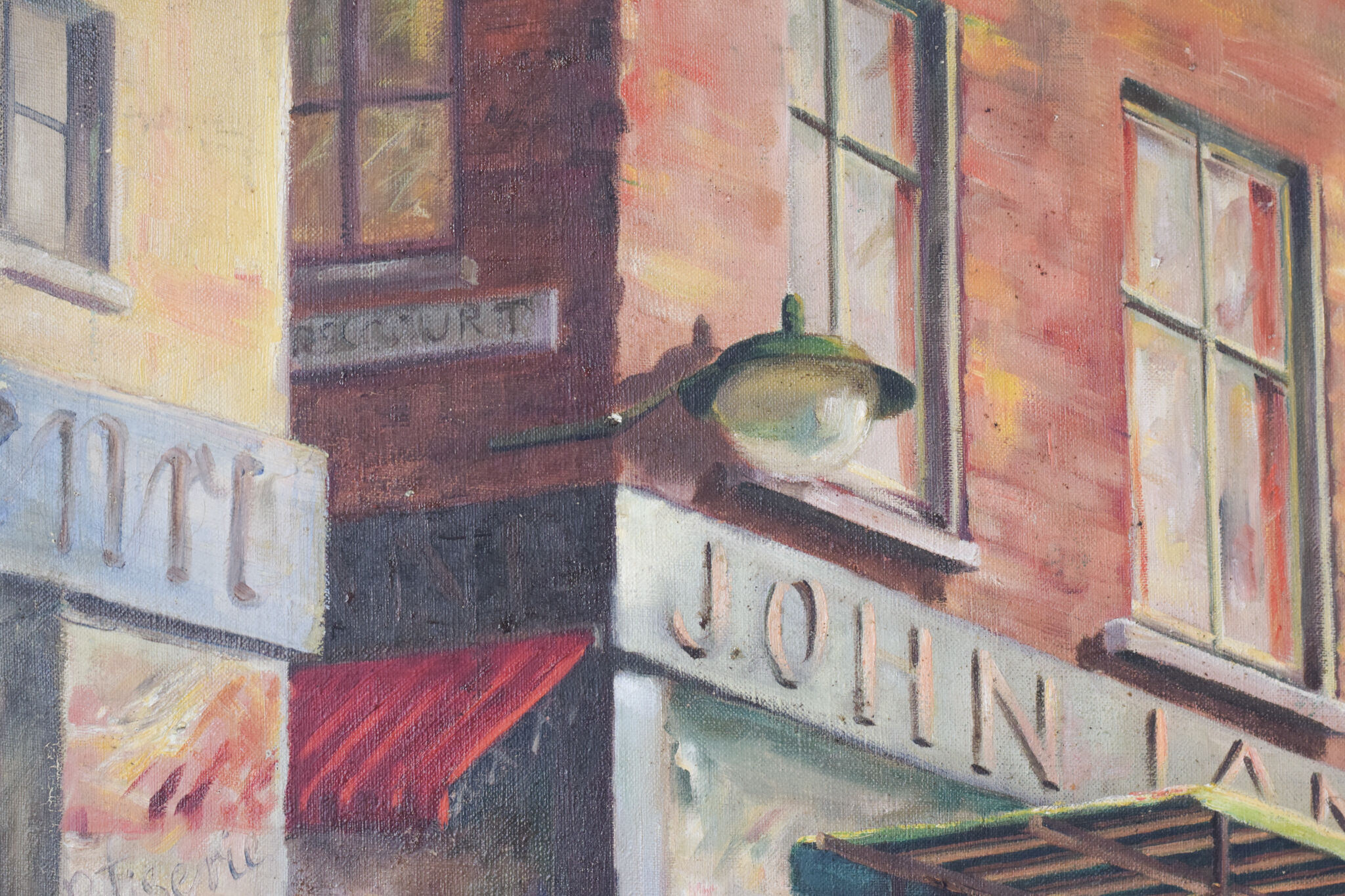 'market day' - scène de rue britannique - huile sur toile
