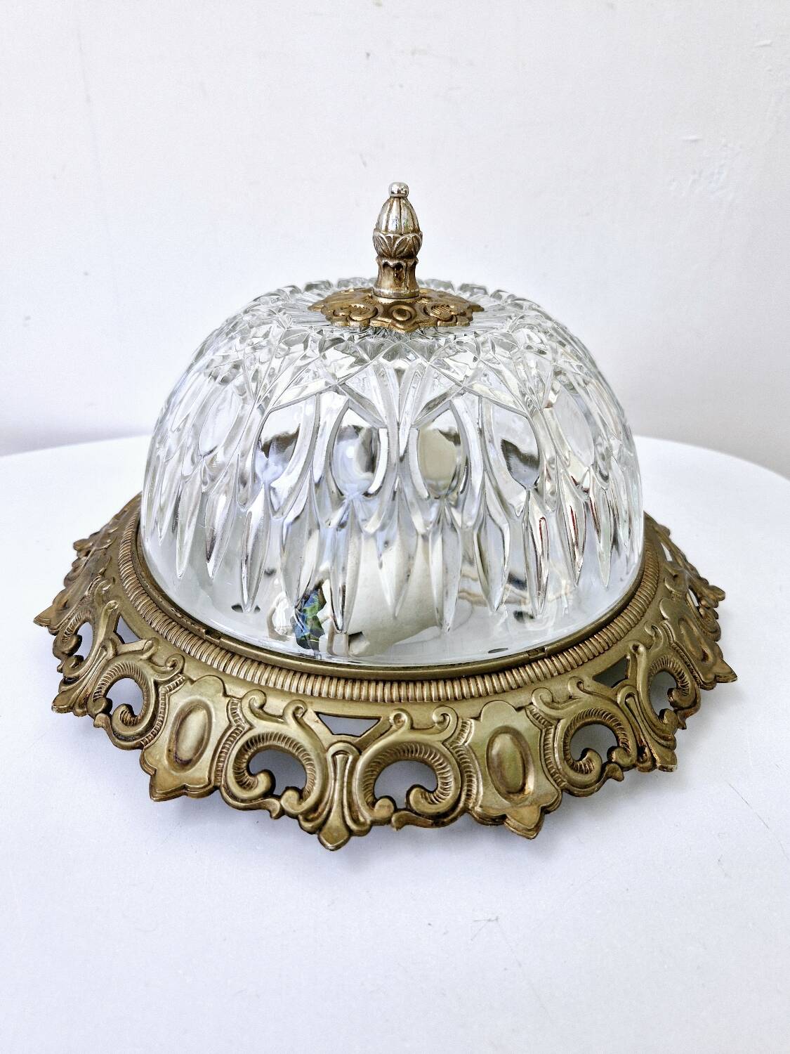 Plafonnier Globe Lampe Ancien En Verre Cerclage Doré 2 Ampoules A Vis