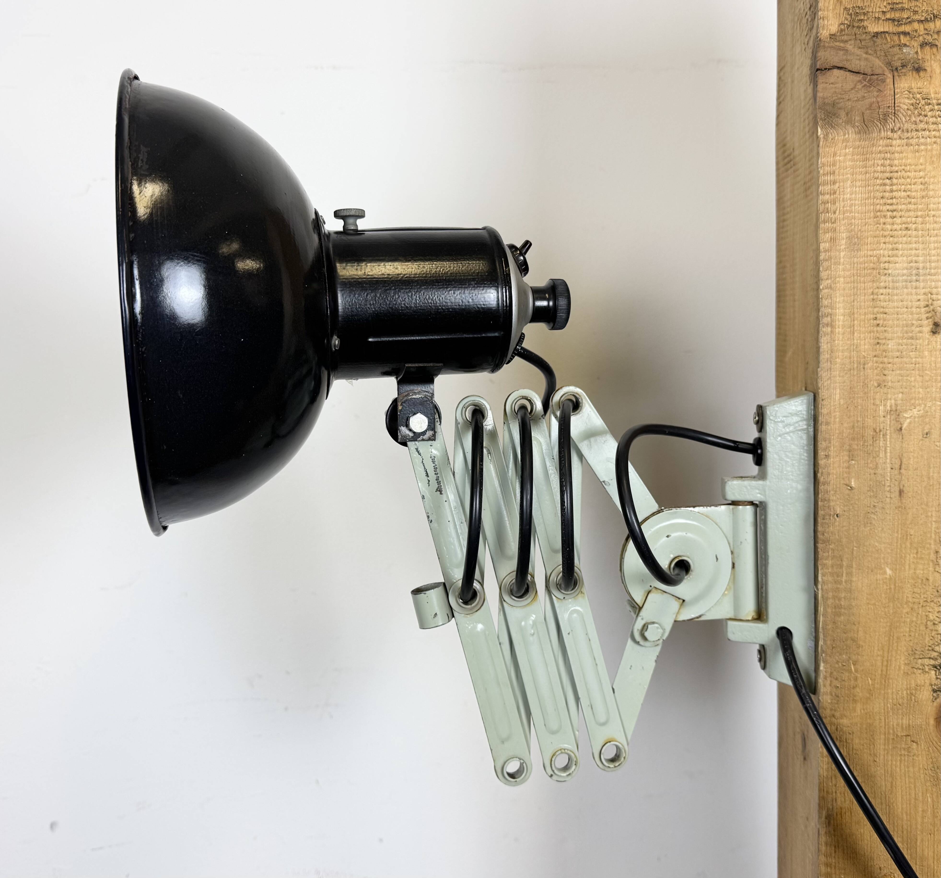 Industrial Black Enamel Scissor Wall Lamp, 1950s