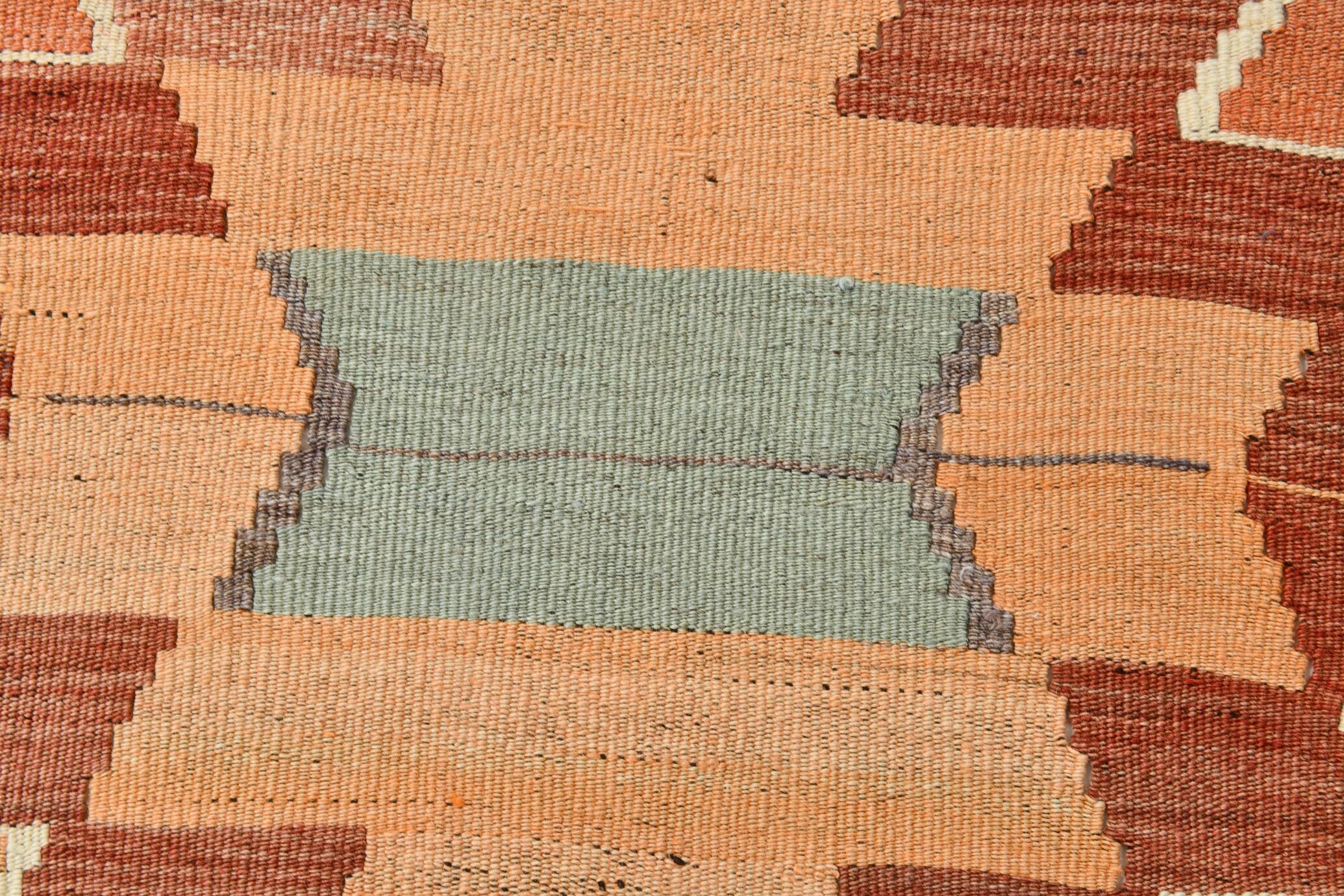 Vintage Kilim Rug, Geometric Zigzag Pattern in Earthy & Pastel Tones