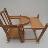 doll high chair with bars, light wood