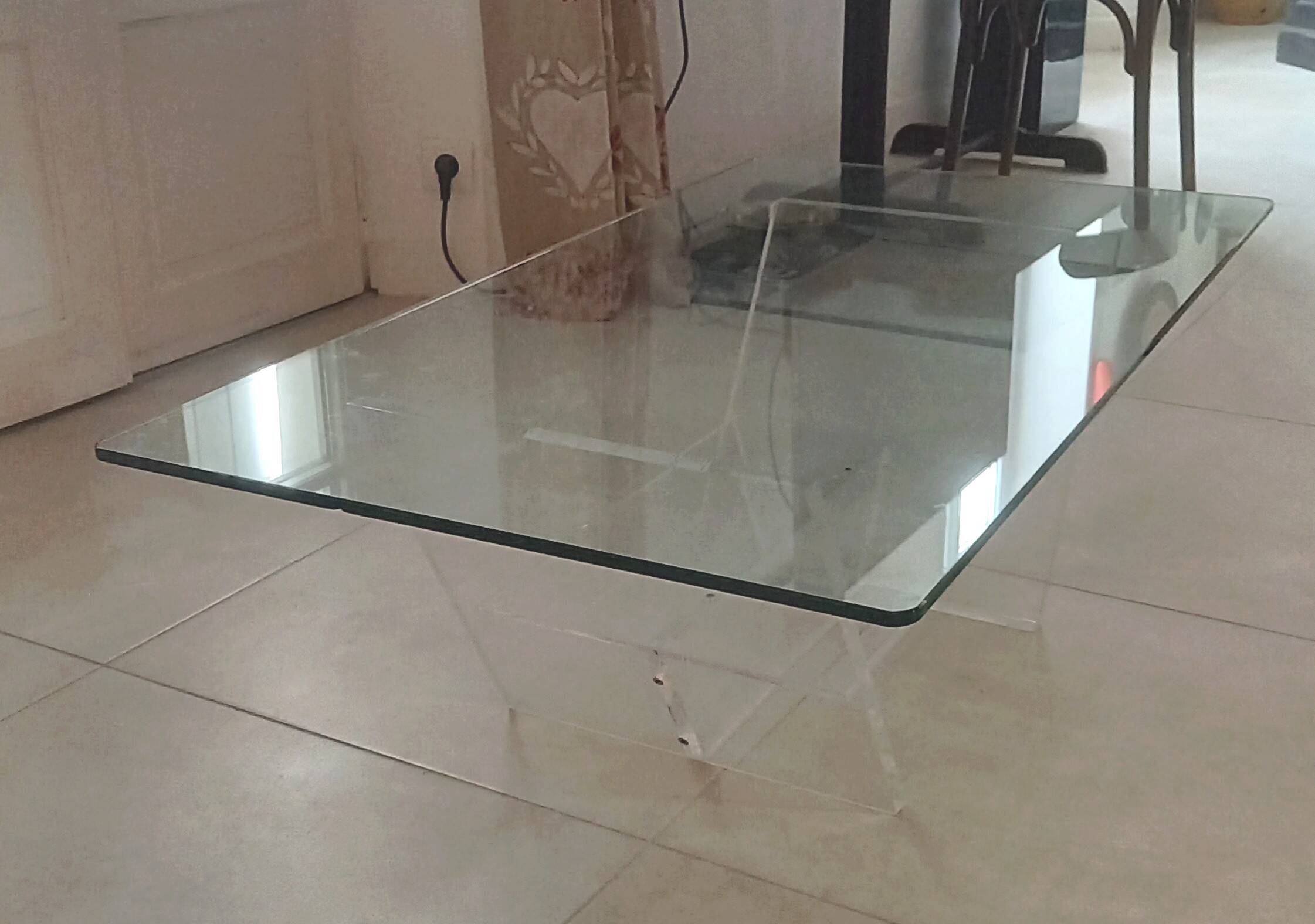 David Lange plexiglass and glass coffee table