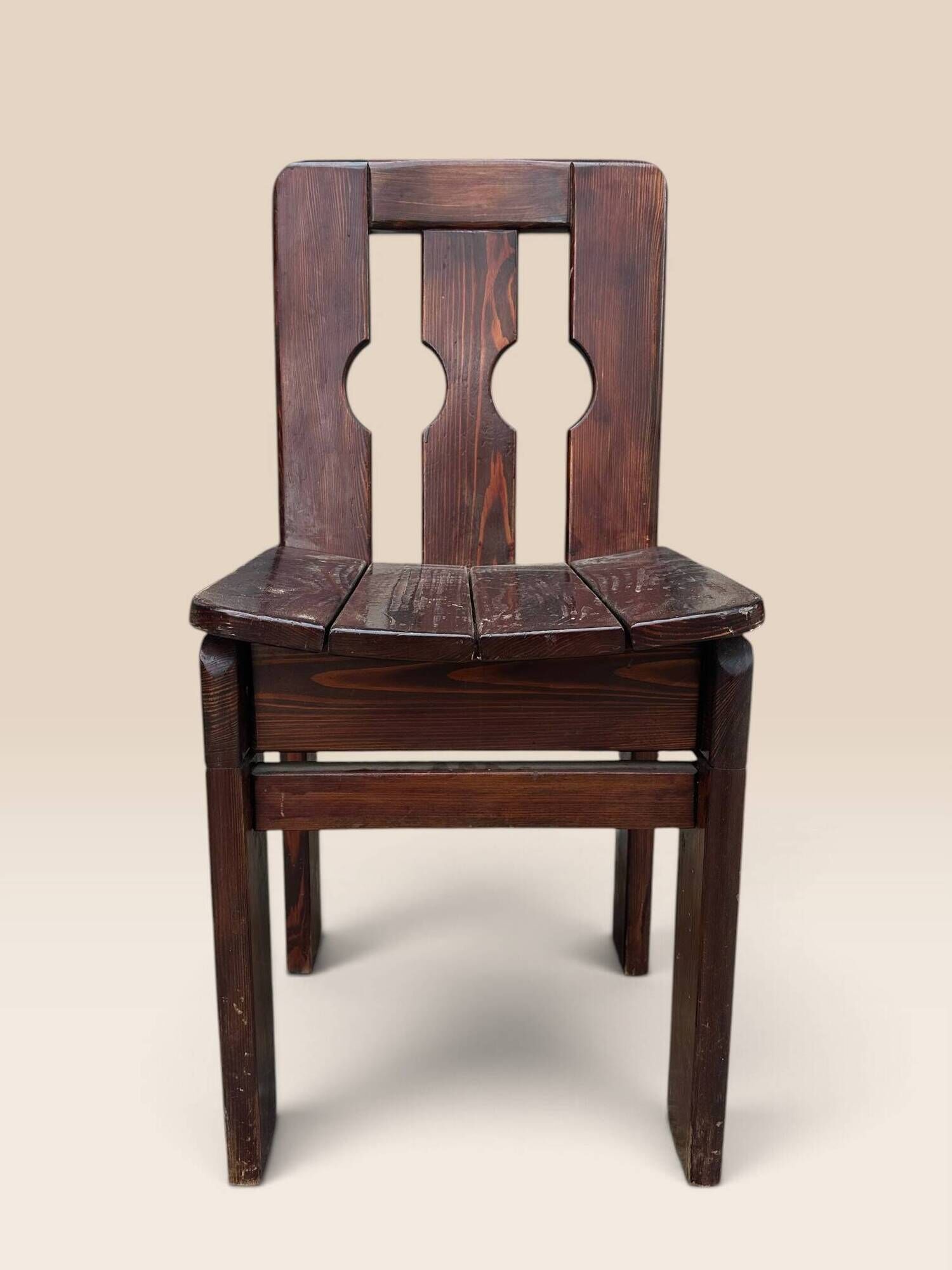Set of five brutalist chairs in solid pine.
