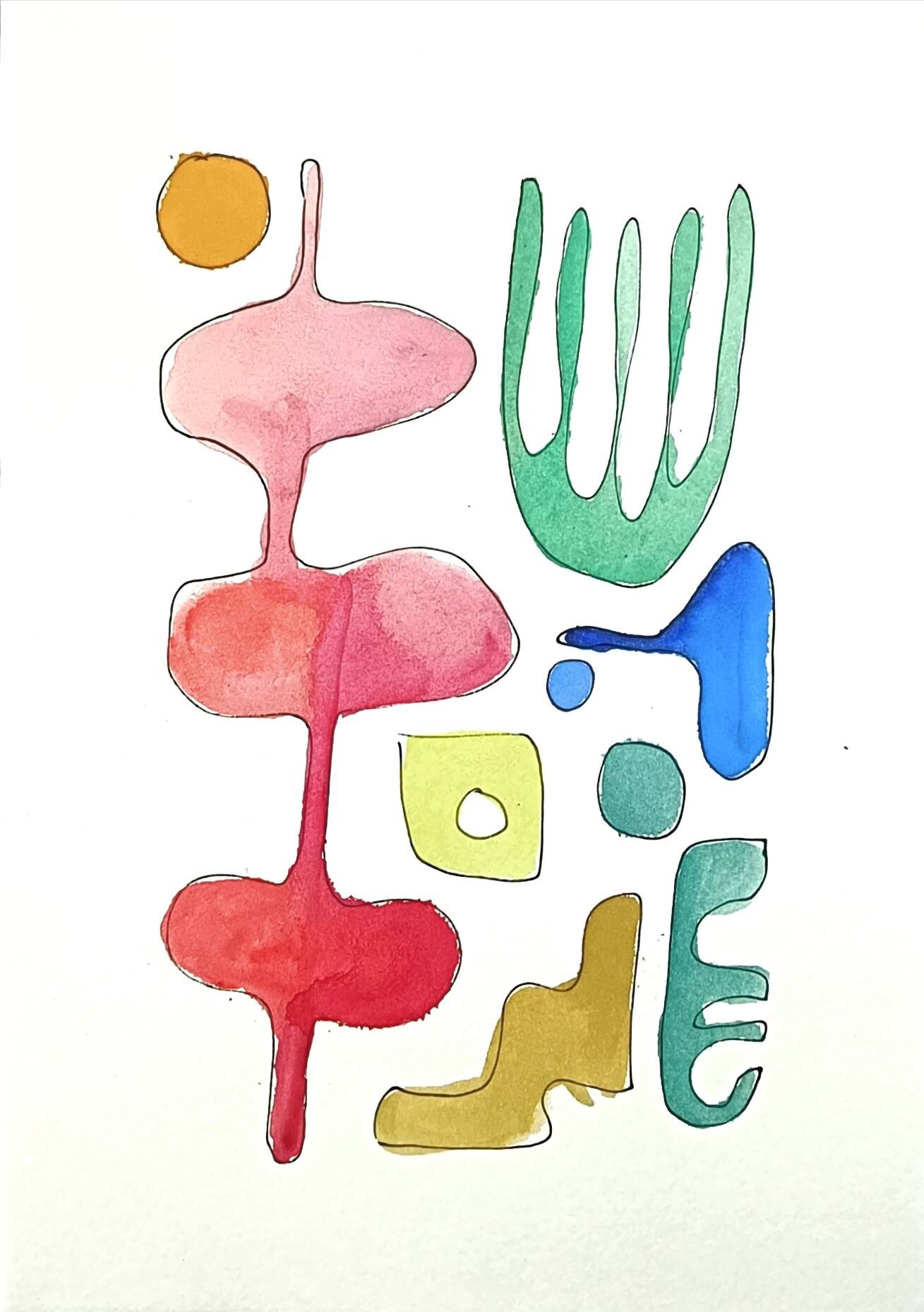 Original abstract painting – coloured organic shapes – 24 x 34 cm