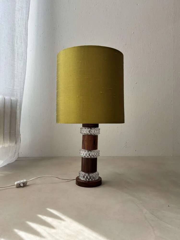 Vintage table lamp rosewood crystal glass 1960s Fagerlund