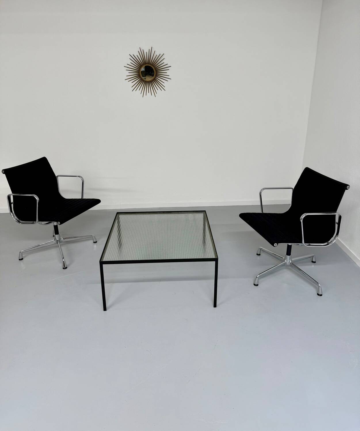 Old coffee table in metal and checkered glass from the 50s