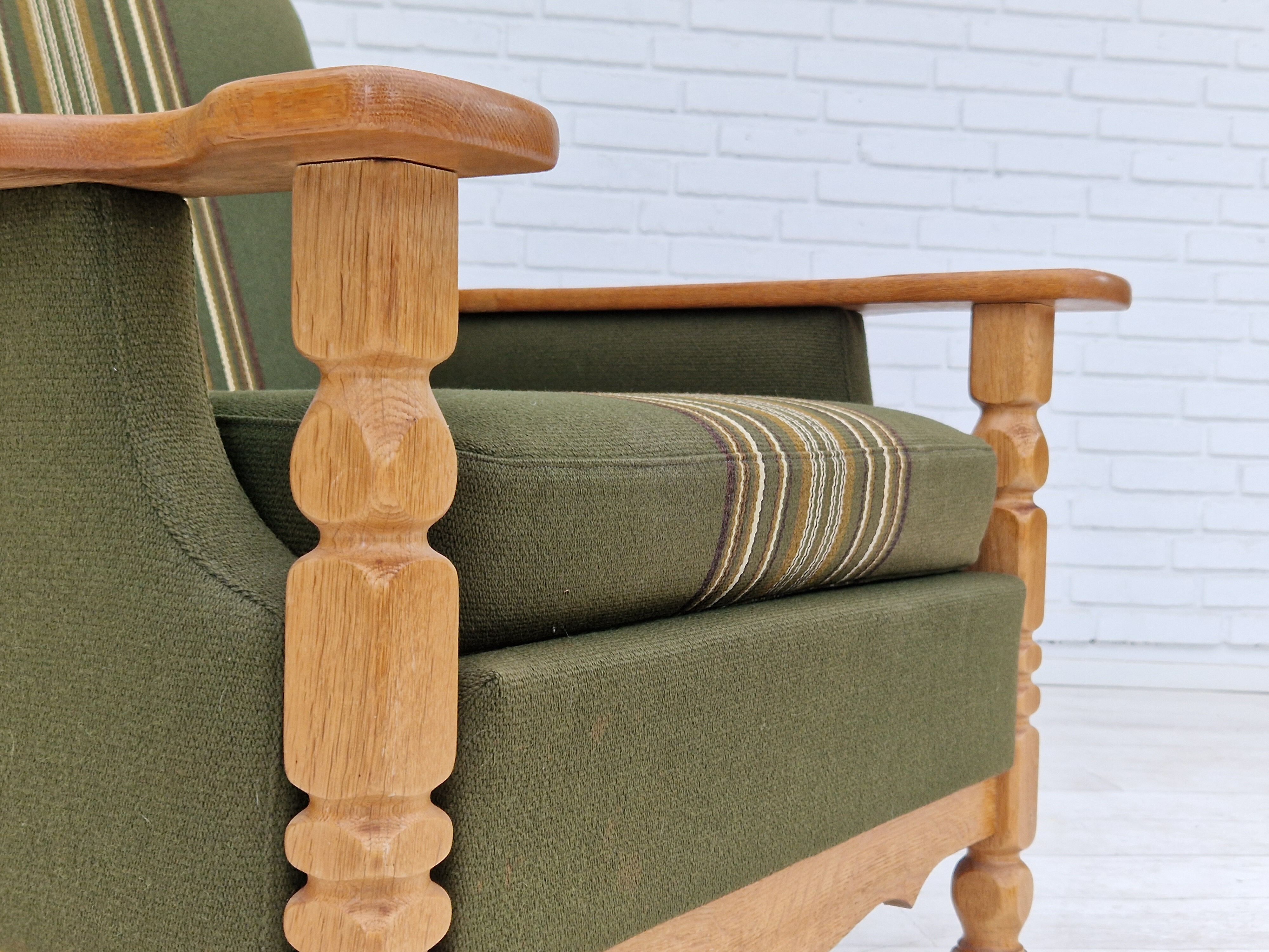 1970s, Danish design, lounge chair in green furniture wool, oak wood