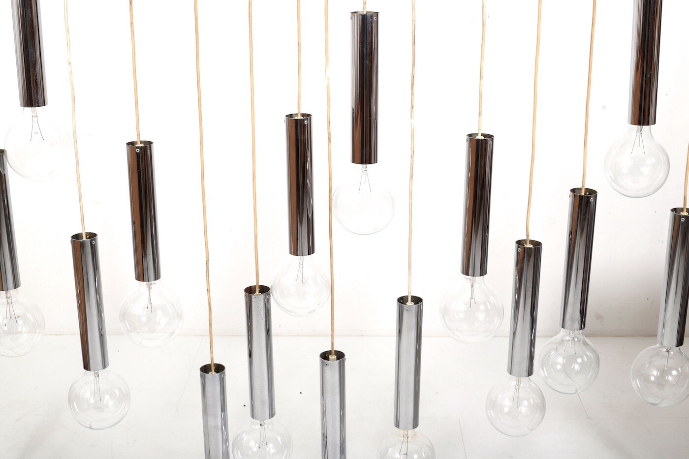 Danish 15 Chromed Spots Chandelier 1960s