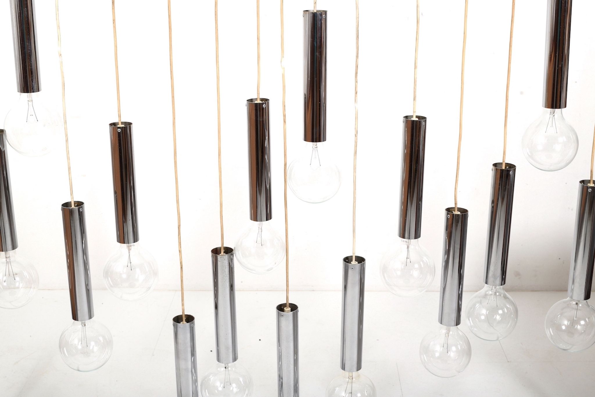 Danish 15 Chromed Spots Chandelier 1960s