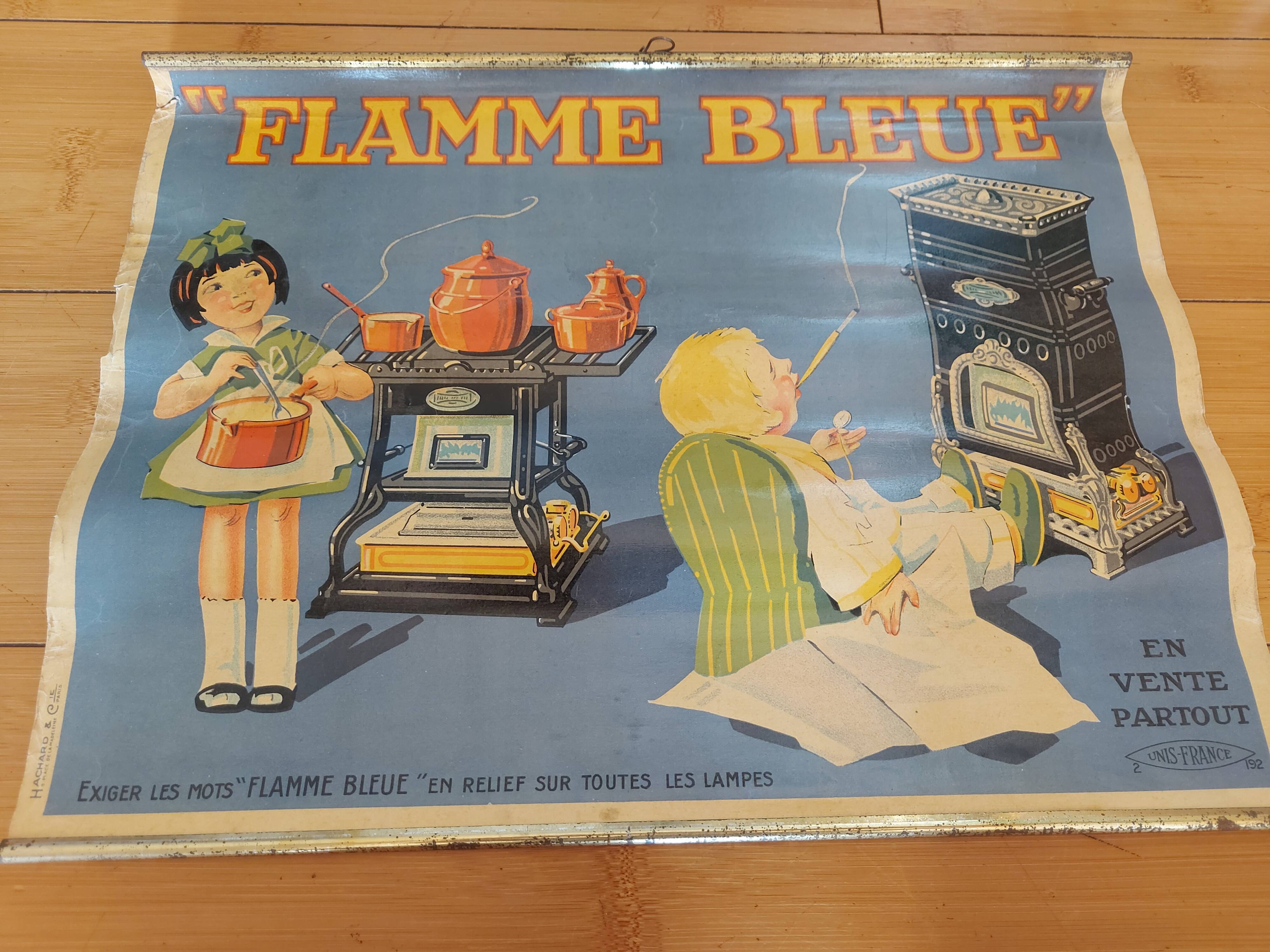 Affiche lithographiée flamme bleu