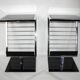 2 side tables, bedside tables in black glass and chrome metal, 1980