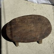 Small stool or small oval side table in solid teak wabi-sabi H24 53