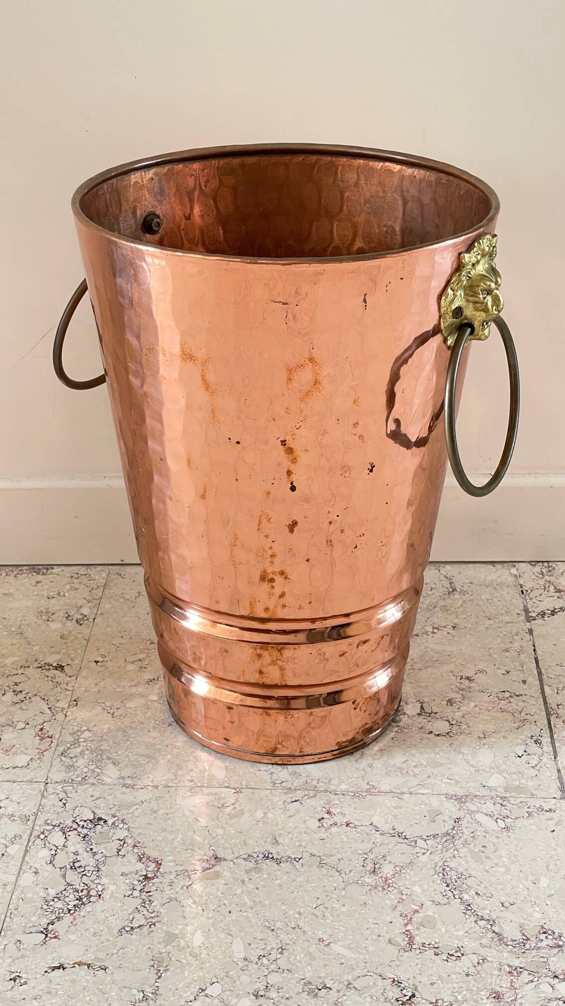 Vintage copper lion's head umbrella holder