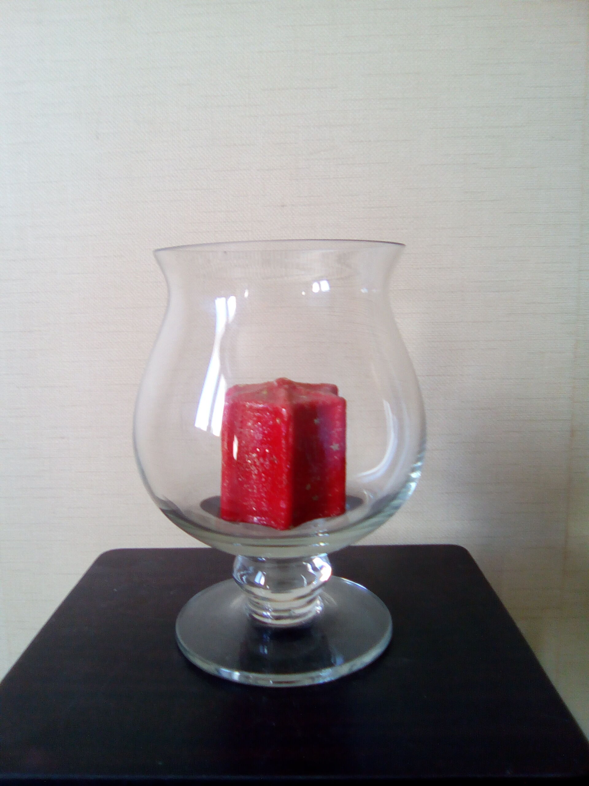 Large glass tempète lamp with candle, 70s