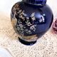 Potiche cobalt blue porcelain lid jar decorated with peacocks