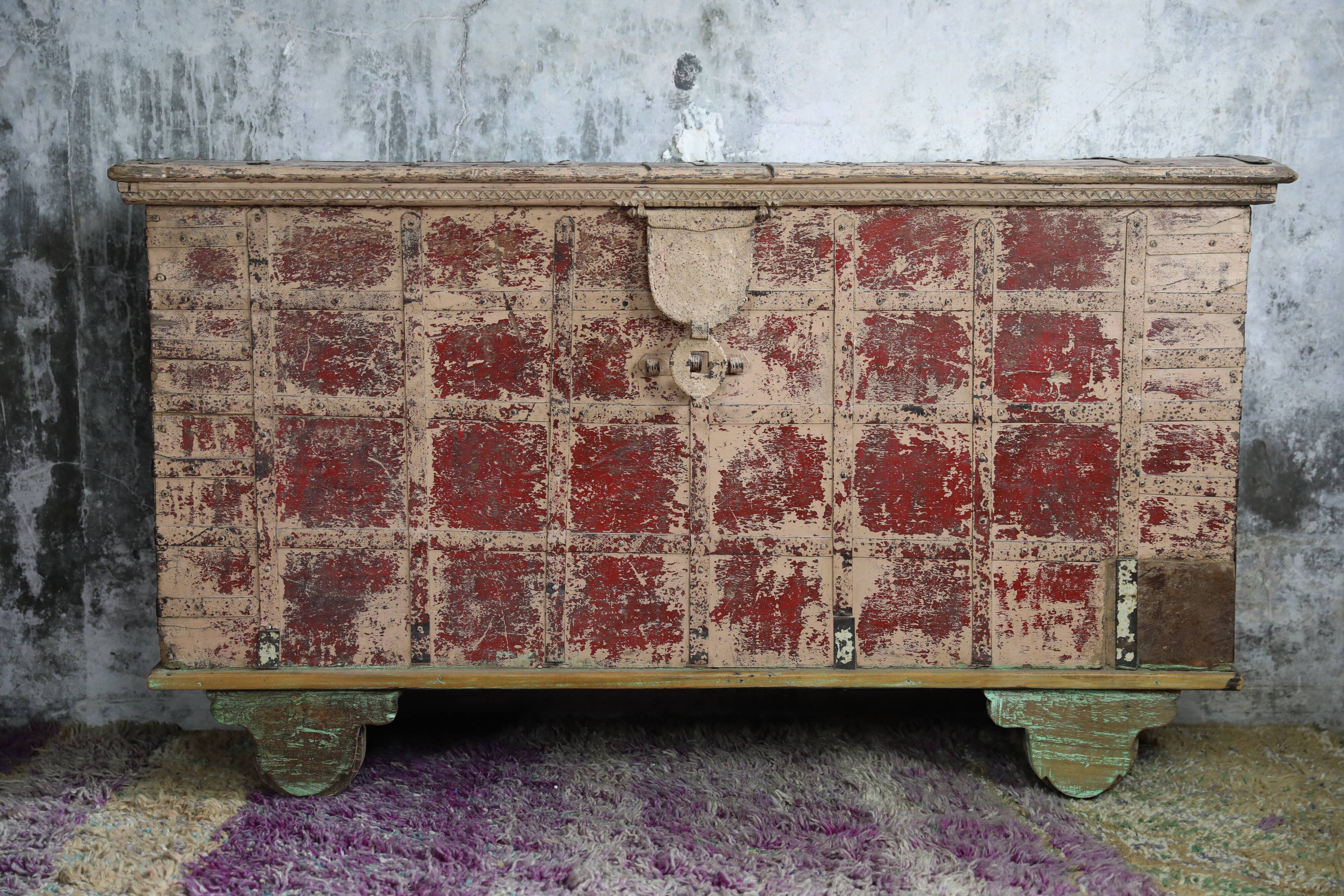 Indian wooden chest on wheel