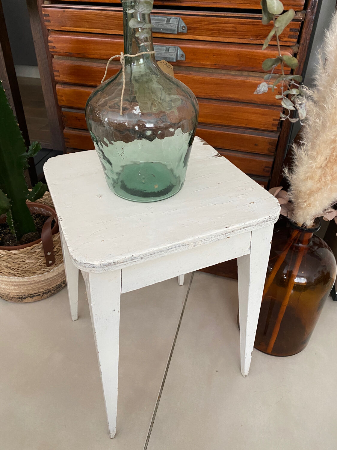 Vintage white wooden stool