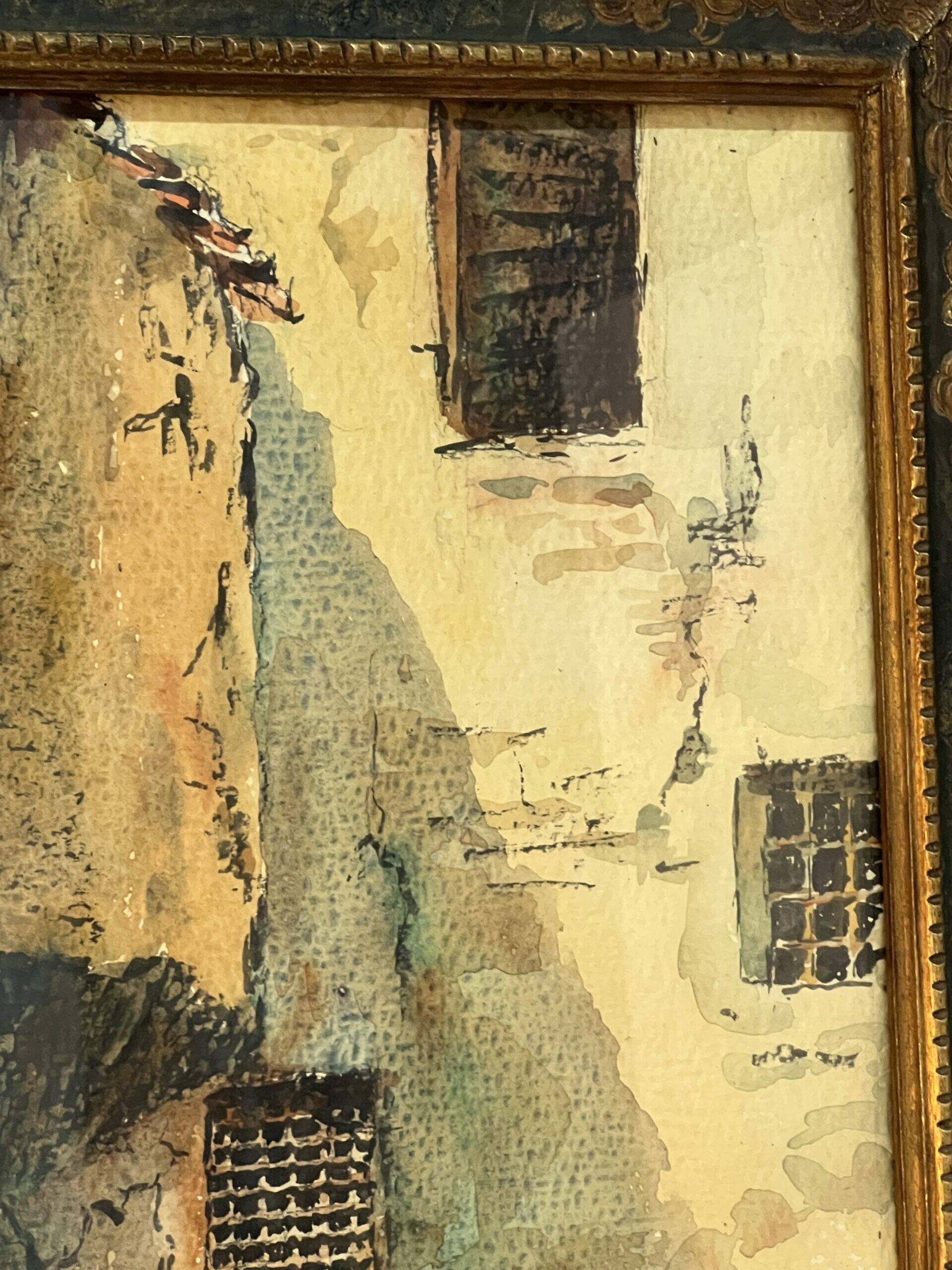 Watercolor by Emile Gudin (1874-1957), rue de Riez, southern town