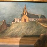 Oil painting marine style chapel of poulgoazec signed lislet